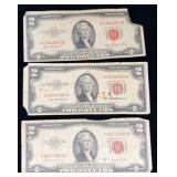 (3) 1953 w/ series A&B $2 US red seal bank notes