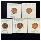 5 bright uncirculated wheat pennies