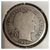 1908 Silver Barber Dime