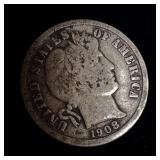 1908-S Silver Barber Dime