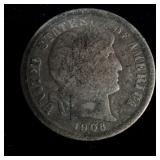 1906-S Silver Barber Dime