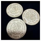3 silver Mexico 1 Peso coins