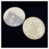 2 silver Mexico 1 Peso coins
