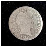 1910 silver barber dime