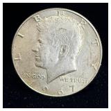 1967 silver Kennedy half dollar