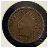 1908-S key date Indian head penny VF