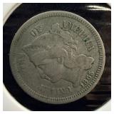 1865 three cent nickel grease strike through