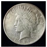 1921 high relief silver peace dollar VF+
