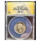 1934 silver Washington Quarter DDO FS-101 Die 1