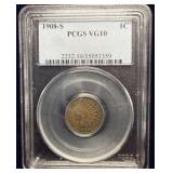 1908-S Indian head penny VG10 PCGS