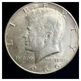 1966 silver Kennedy half dollar