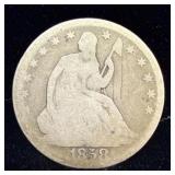 1858 Silver seated liberty half dollar