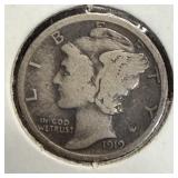 1919 silver mercury dime VG