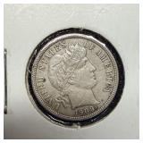 1909 silver barber dime XF