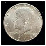 1964 silver Kennedy half dollar