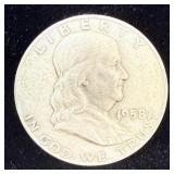 1958-D silver Franklin half dollar