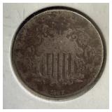 1867 US shield nickel without rays
