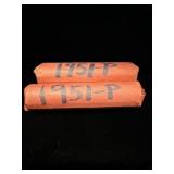 Two rolls of 1951 wheat pennies