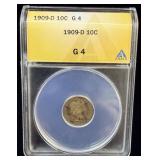 1909-D silver barber dime G4 ANACS