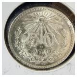 Uncirculated 1945 Mexico 50 Centavos silver coin