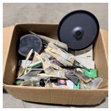 Box full of misc. Hardware, Hinges, Paint Brushes