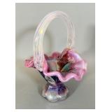 Fenton Plum Opalescent Ruffle Mini Basket 4.5'