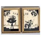 Art Deco Reverse Painted Silhouettes Pierrot &>