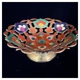 Handpainted French brass serving bowl