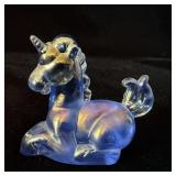 Boyd Glass Lucky Unicorn Blue Carnival Glass 2'