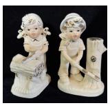 Vintage Porcelain Boy & Girl Logging Figurines >
