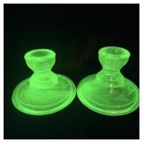 Vintage Fostoria Uranium Glass Etched Candle Stick