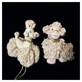 2 Vintage Ceramic Spaghetti Pink Poodle Figurines