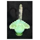 Fenton Green Uranium Glass Basket 7'