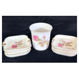 (6) Royal Sealy Moss Rose Ashtrays and Cigarette >