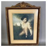 Antique Boy & Rabit Print Signed Sir Henry Raeburn