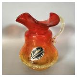 Hand Blown Kanawha Amberina Crackle Glass Pitcher