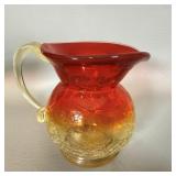 Hand Blown Kanawha Amberina Crackle Glass Pitcher