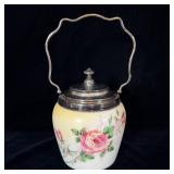 Antique Victorian hand-painted biscuit barrel >