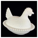 Indiana Glass White Milk Glass Hen on Nest 6'