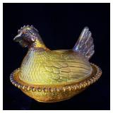Indiana Glass Marigold Carnival Glass Hen on Nest>