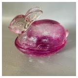 Vintage LE Smith Pink Glass Bunny Candy Dish