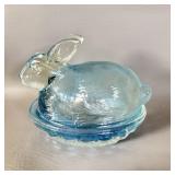 Vintage LE Smith Blue Glass Bunny Candy Dish
