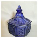 Imperial Cobalt Blue Glass Springerle Lidded >