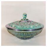 Indiana Glass Windsor Green Carnival Glass Lidded>