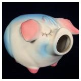 Hull Pottery Corky Pig Blue & Pink Piggy Bank 5'>