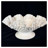 Fenton White Hobnail Crimped Footed Bowl 10ï¿½