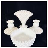 Vintage White Milk Glass Fan Vase, Candle Stick >