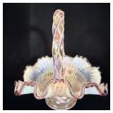 Fenton Iridescent Handpainted Purple Basket 9'>