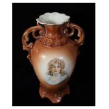 Antique Austrian Handpainted Cameo Vase 6.5'