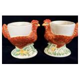 (2) Vintage hand-painted rooster egg cups